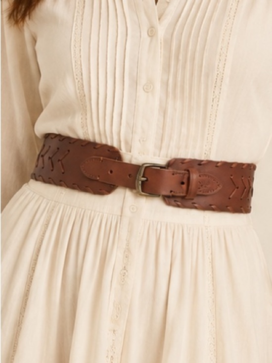 Ralph Lauren Accessories - Ralph Lauren Brown Woven Leather Wide Belt Cognac Whipstitch Buckle Western Sz L